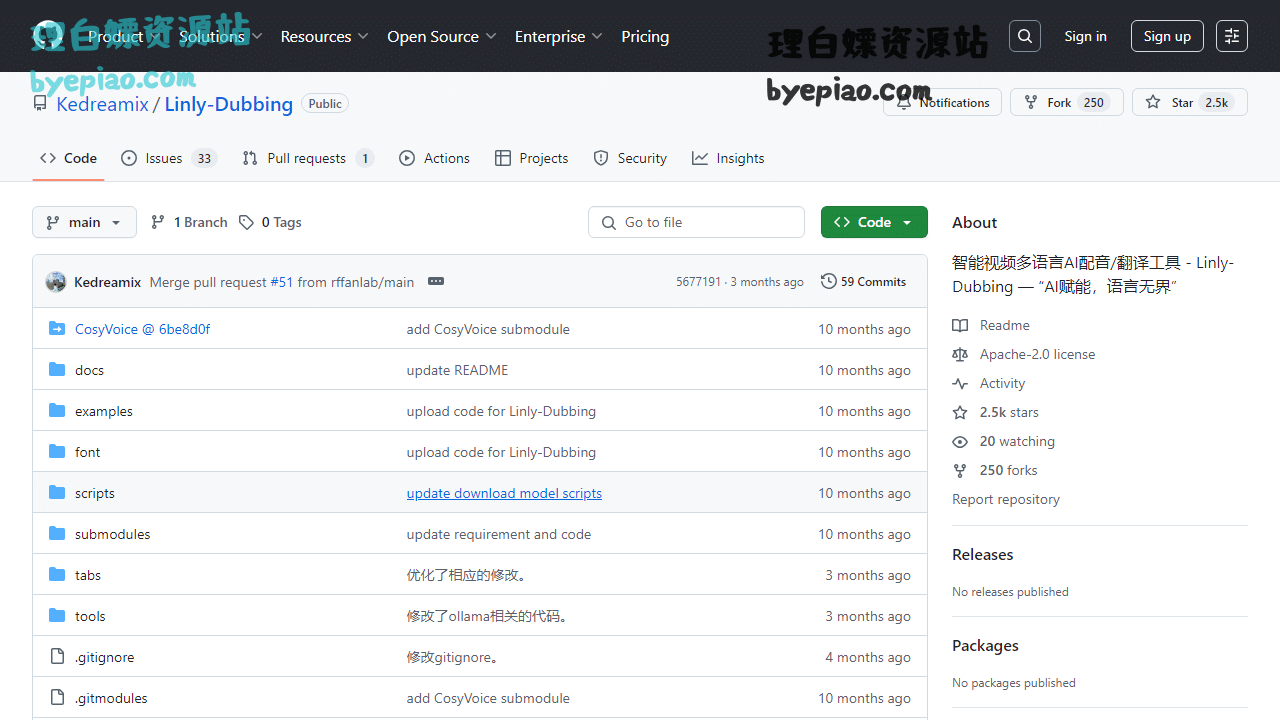 开源项目网站截图 - GitHub