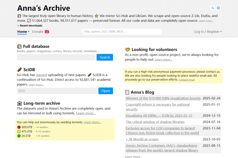 Annas Archive：Z-Library替代电子书搜索引擎推荐及使用方法-理白嫖资源站