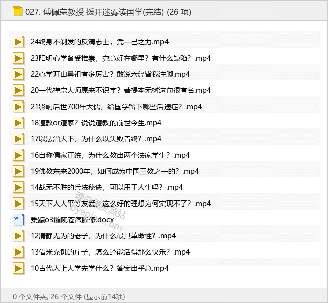 傅佩荣教授 拨开迷雾读国学(完结) - 理白嫖资源站-学习课程专区论坛-免费资源分享-理白嫖资源站