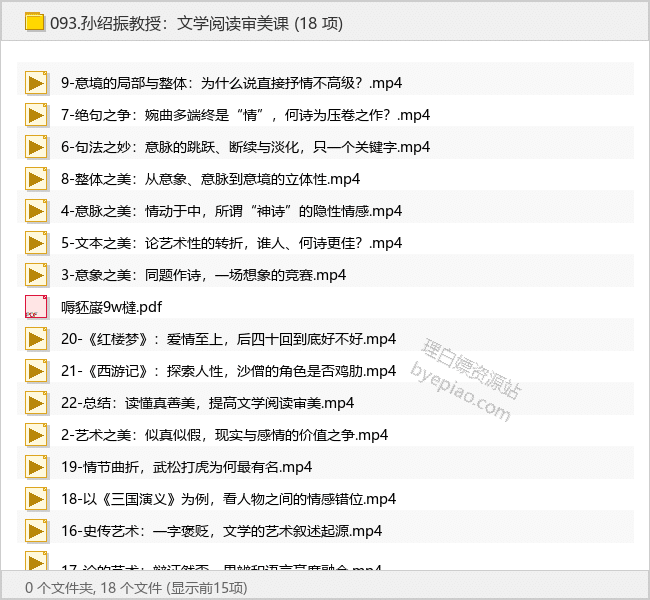孙绍振教授：文学阅读审美课 - 理白嫖资源站-学习课程专区论坛-免费资源分享-理白嫖资源站
