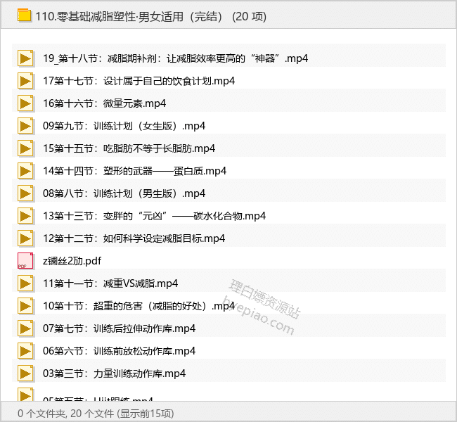 零基础减脂塑性·男女适用（完结） - 理白嫖资源站-学习课程专区论坛-免费资源分享-理白嫖资源站