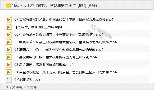人大毛立平教授：纵观清史二十讲-[B站] - 理白嫖资源站-学习课程专区论坛-免费资源分享-理白嫖资源站