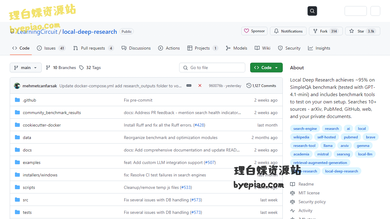 开源项目网站截图 - GitHub