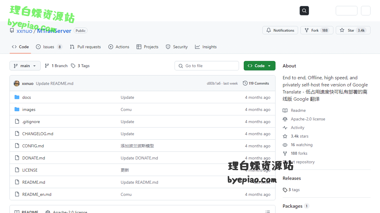 开源项目网站截图 - GitHub