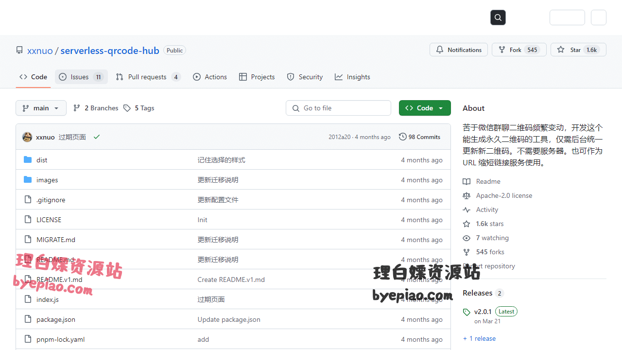 开源项目网站截图 - GitHub