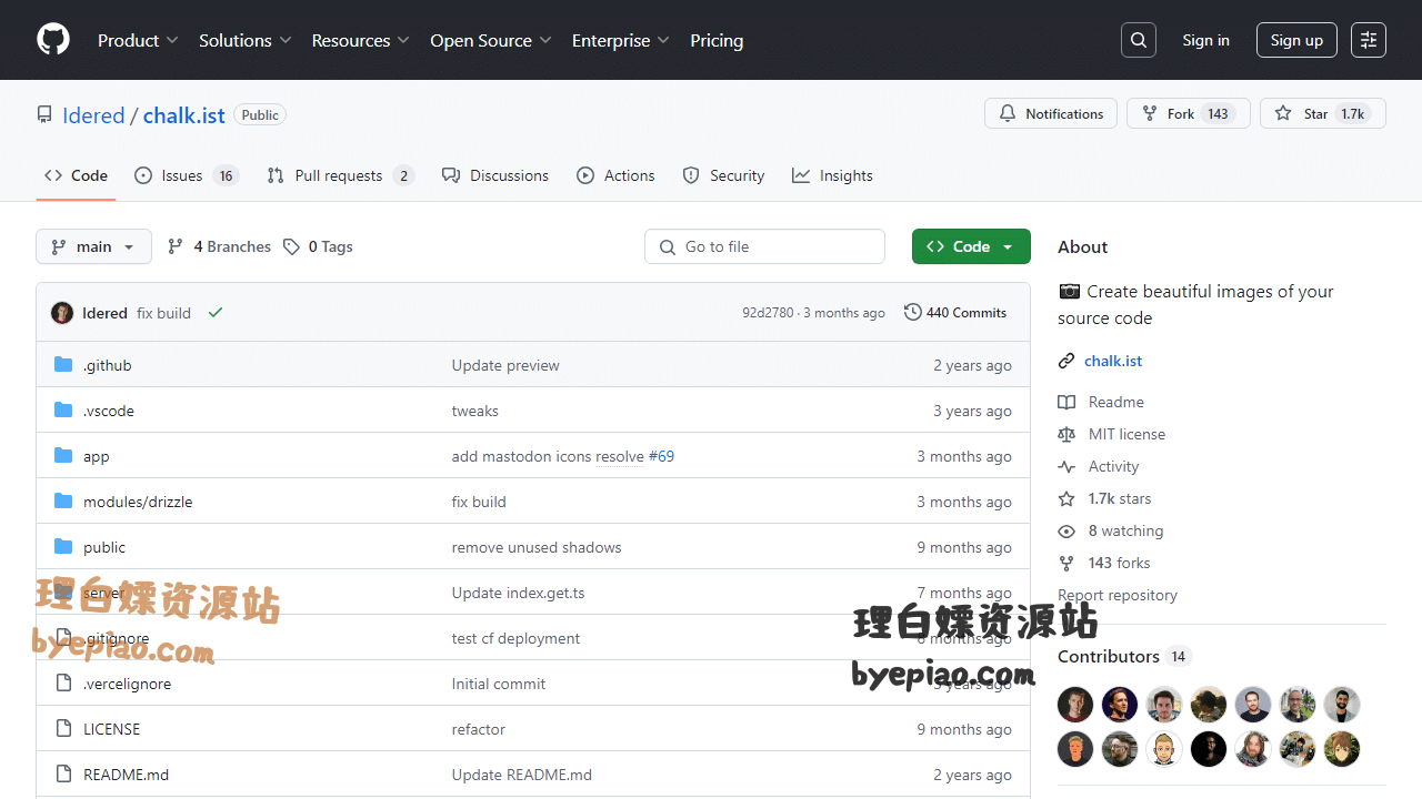 开源项目网站截图 - GitHub