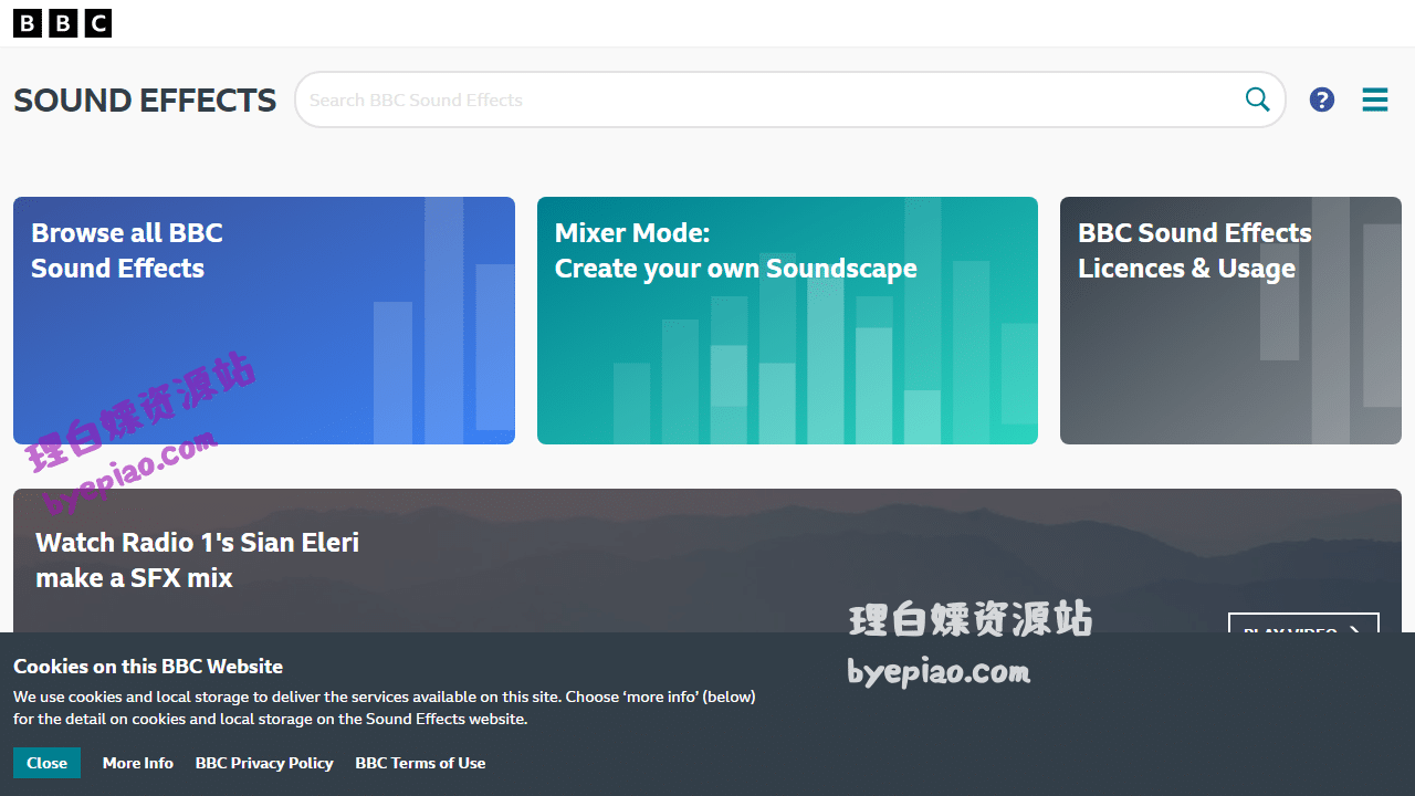 实用工具网站截图 - BBC Sound Effects界面展示