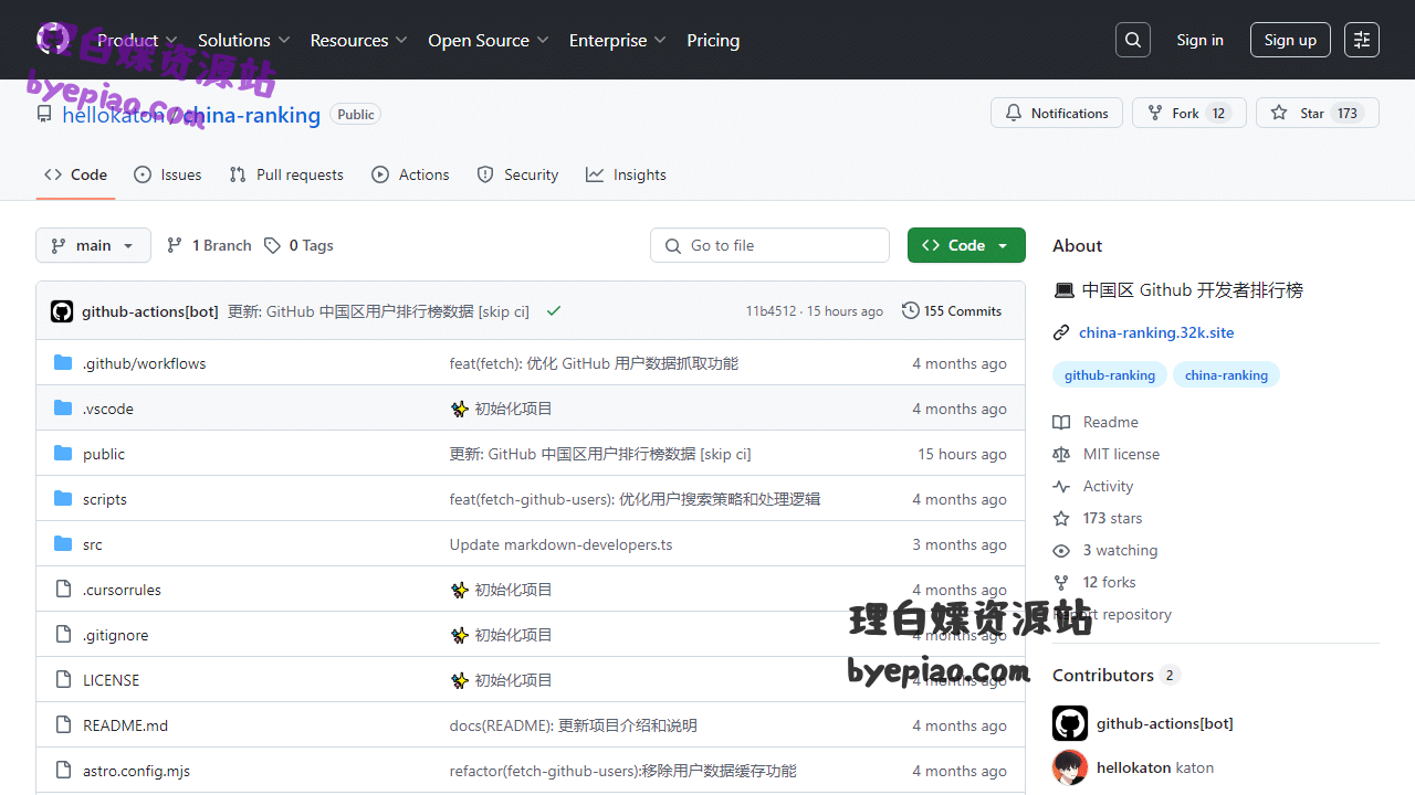 开源项目网站截图 - GitHub