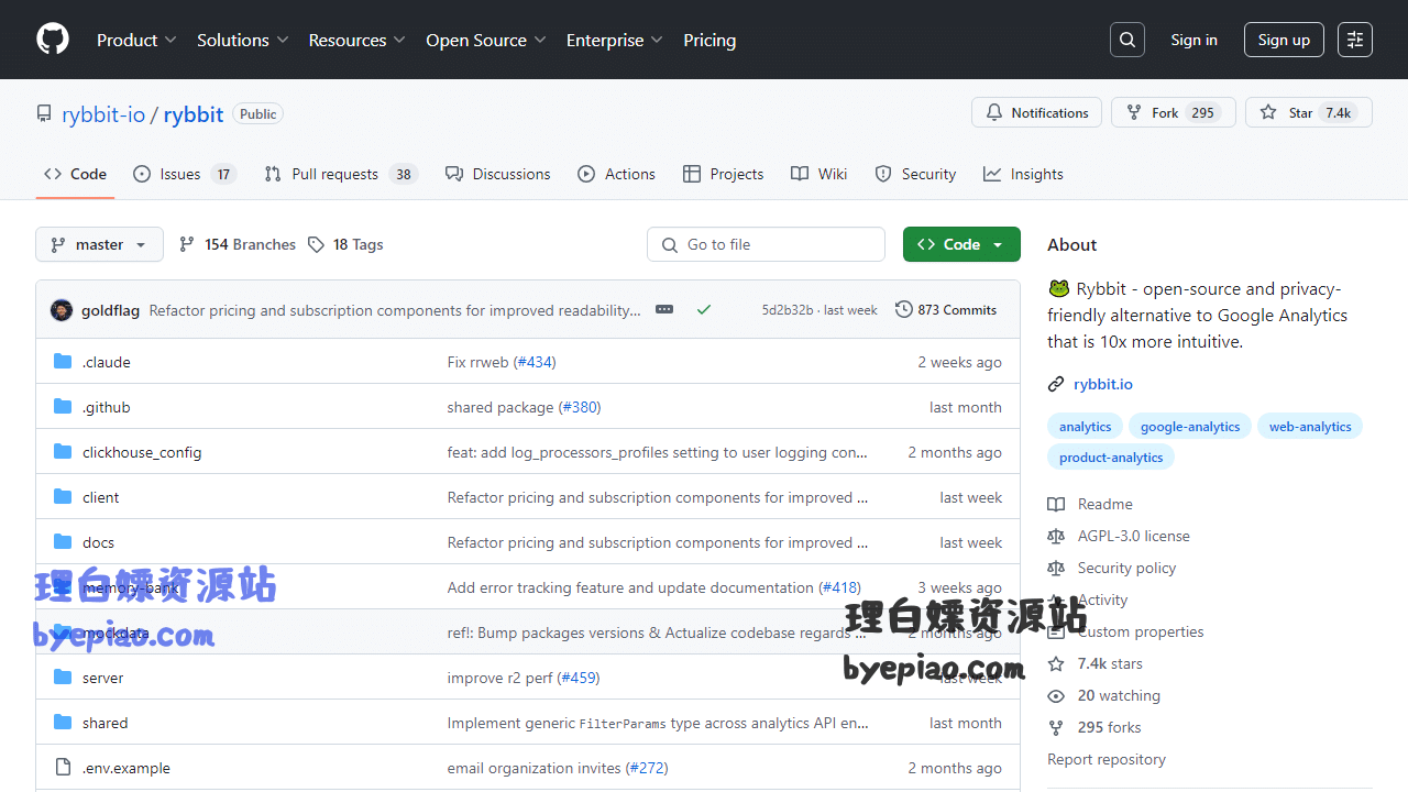 开源项目网站截图 - GitHub