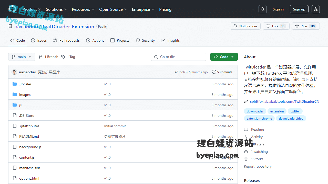 开源项目网站截图 - GitHub