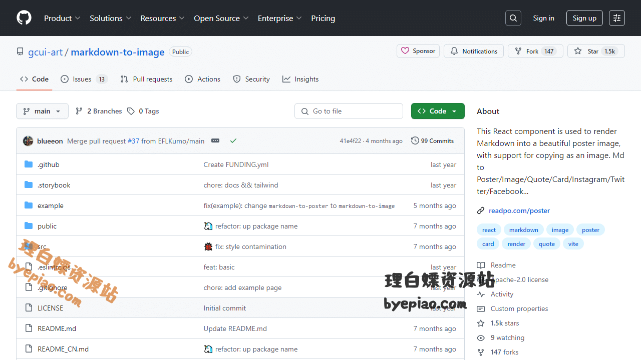 开源项目网站截图 - GitHub