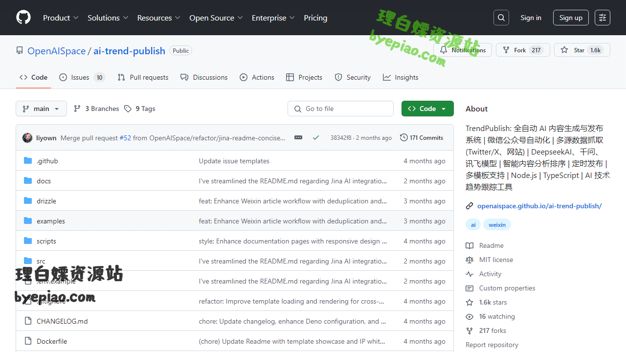 开源项目网站截图 - GitHub