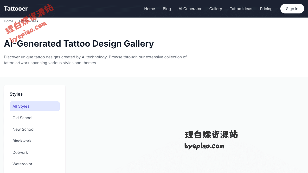 人工智能网站截图 - AI-Generated Tattoo Design Gallery | Get Inspi...