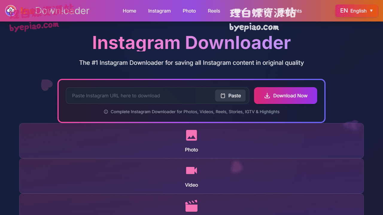 实用工具网站截图 - Instagram Downloader