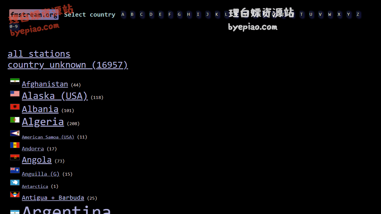 实用工具网站截图 - Countries - Radio Stream Directory界面展示