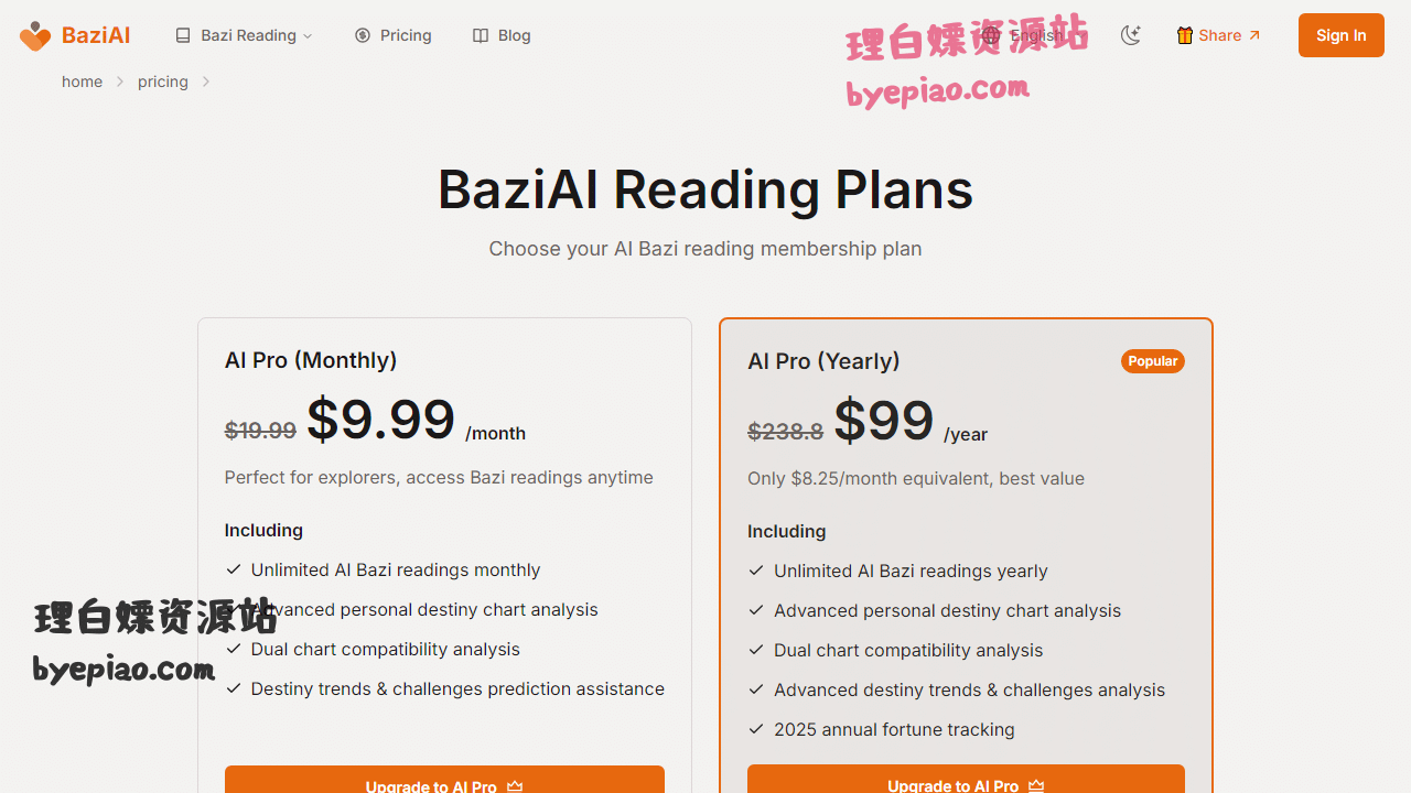实用工具网站截图 - Premium Membership Plans | Chinese Astrology R...