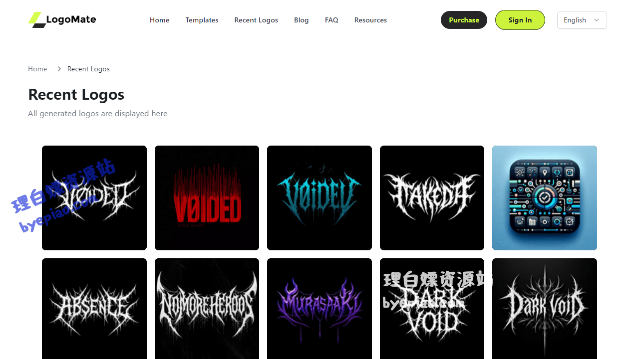 人工智能网站截图 - Recent AI Generated Logos | LogoMate界面展示