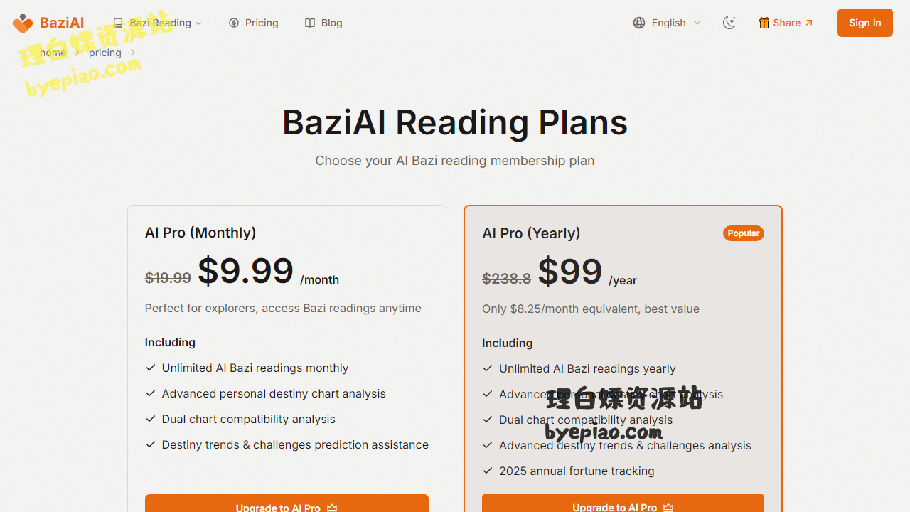 实用工具网站截图 - Premium Membership Plans | Chinese Astrology R...