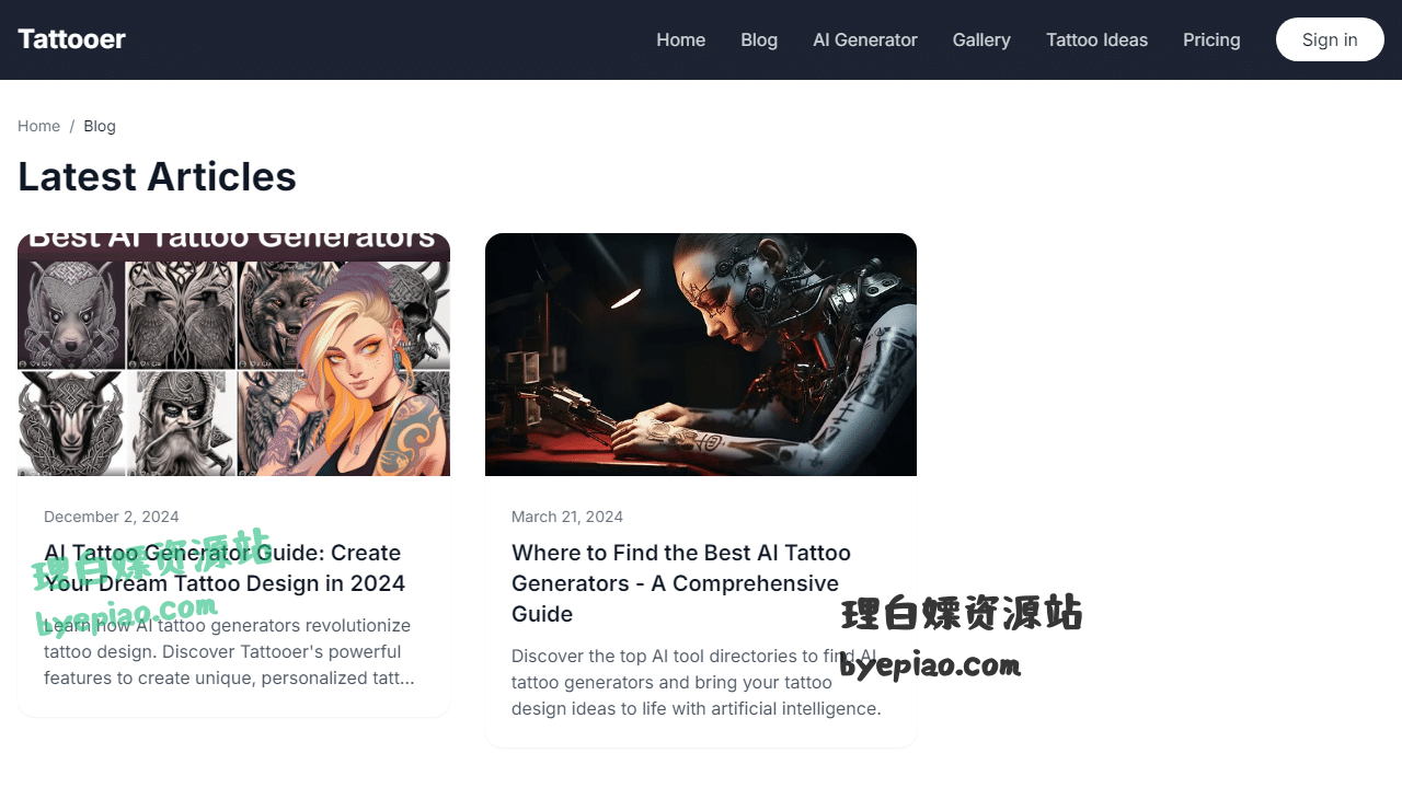 人工智能网站截图 - Tattoo Design Blog | TattooAI界面展示