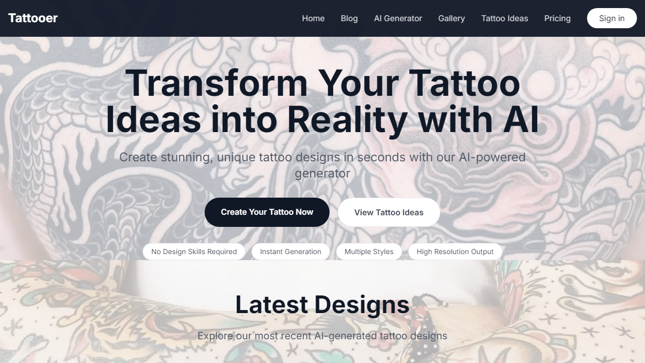 AI纹身生成器：TattooerAI如何将您的纹身创意完美呈现 - 理白嫖资源站-理白嫖资源站