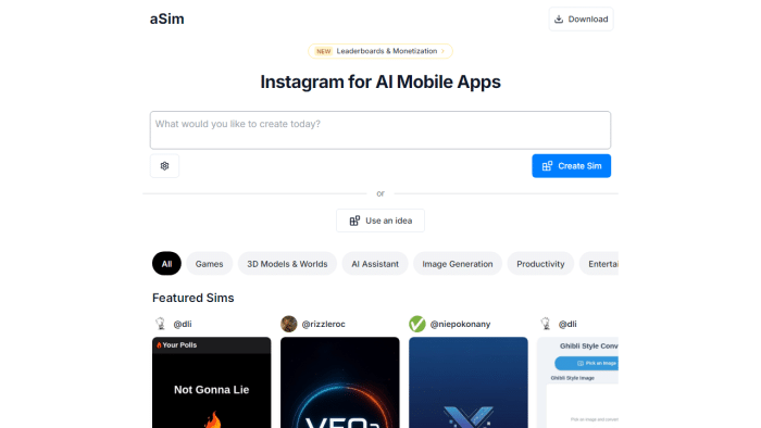 革命性AI赋能：aSimAI让移动APP开发触手可及，一句话即可生成！-理白嫖资源站
