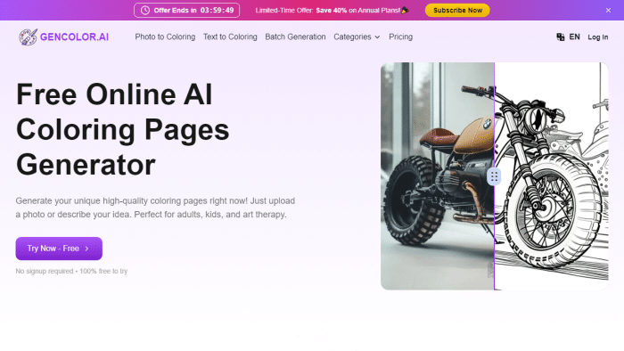 GenColor AI：免费AI智能线稿生成器，照片、文字秒变高品质艺术线稿-理白嫖资源站
