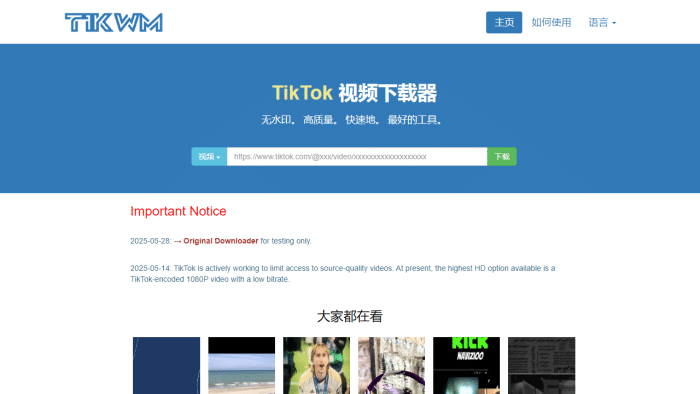 告别水印烦恼！TikWM：免费国际版抖音TikTok视频无水印下载终极攻略-理白嫖资源站