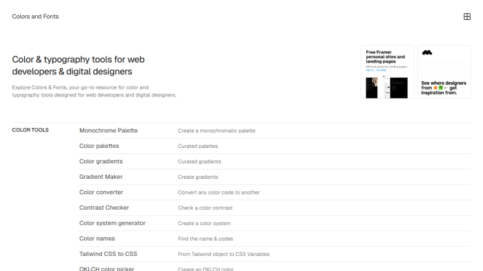colorsandfontsWeb 开发人员和设计师的颜色和排版工具-理白嫖资源站