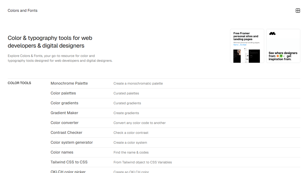 colorsandfontsWeb 开发人员和设计师的颜色和排版工具 - 理白嫖资源站-理白嫖资源站