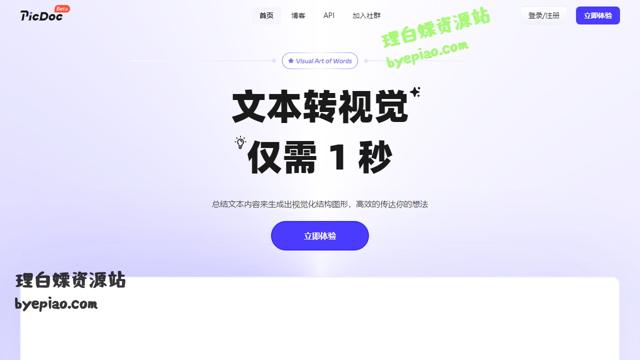 PicDoc-AI文本转视觉工具1秒生成AI工具界面