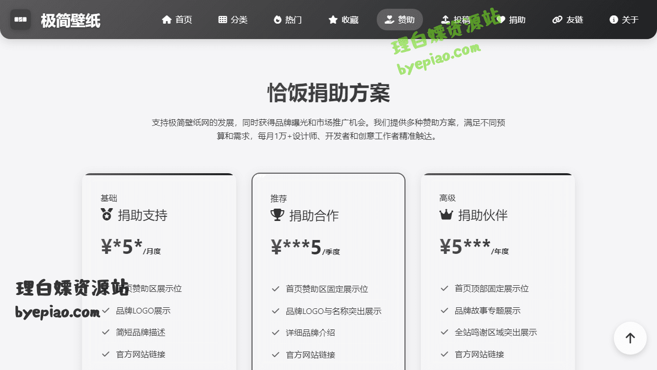 恰饭捐助赞助合作-极简壁纸网|品牌推广与实用工具界面