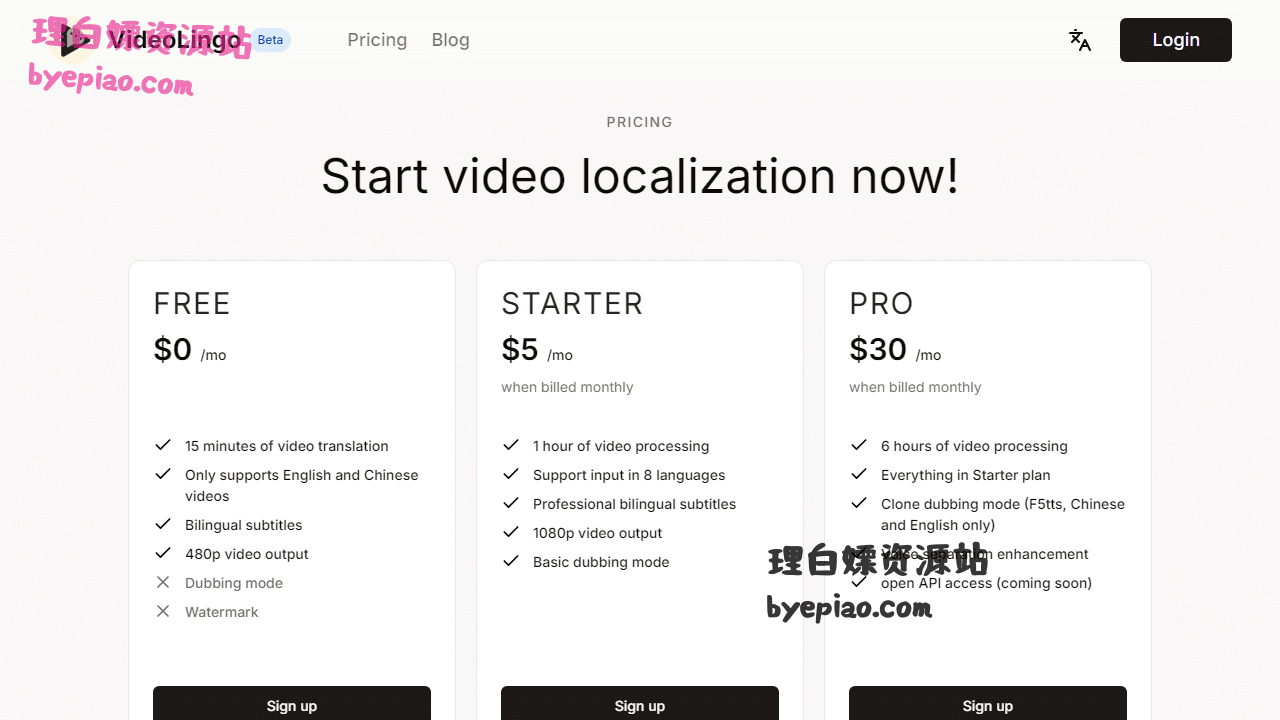 Pricing|VideoLingo办公工具界面