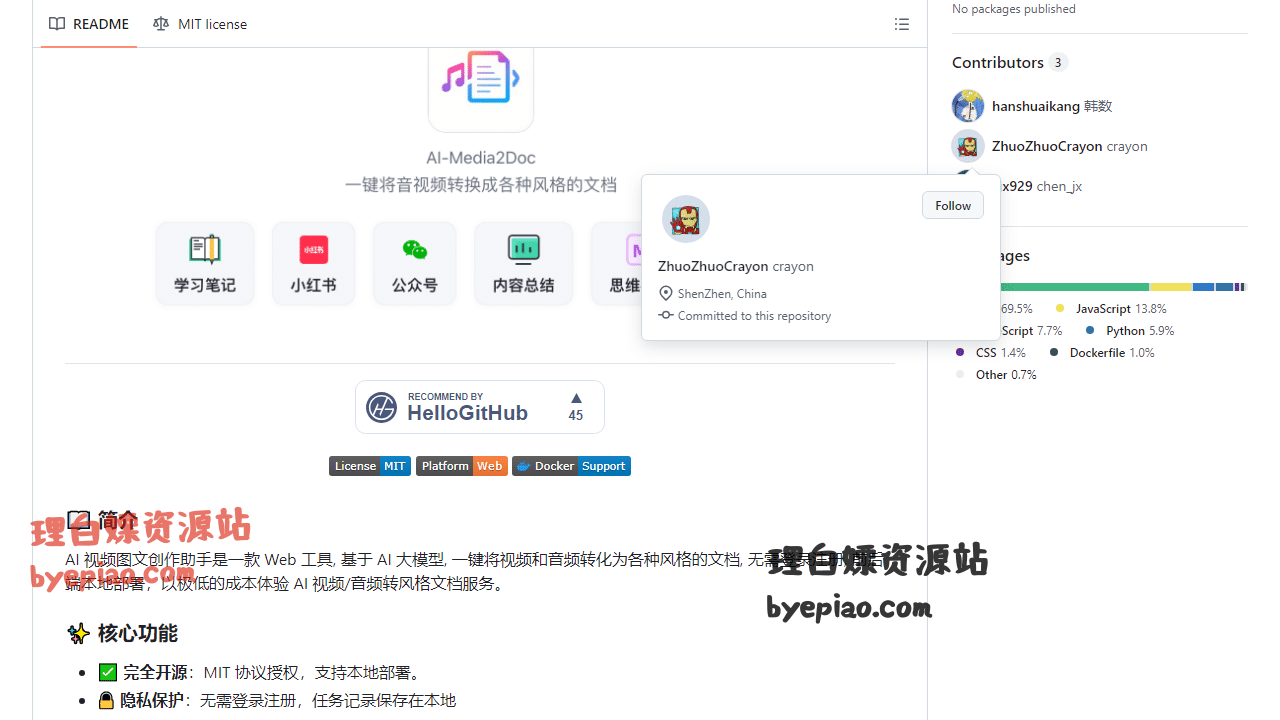 GitHub-hanshuaikang/AI工具界面