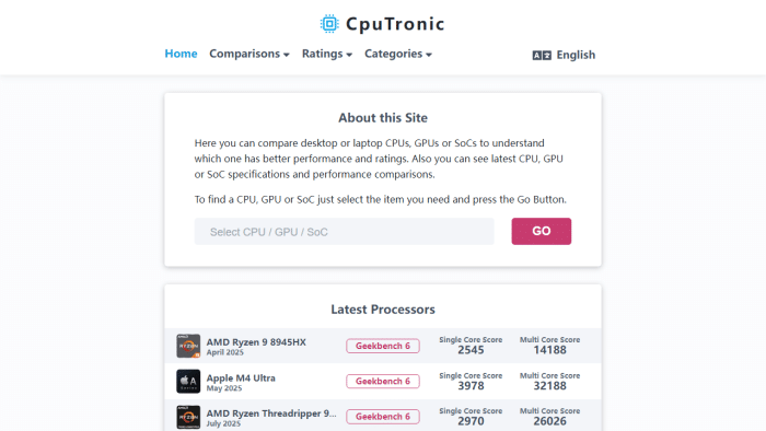 CpuTronic：CPU、GPU、SoC性能权威对比，助您精准选购！-理白嫖资源站