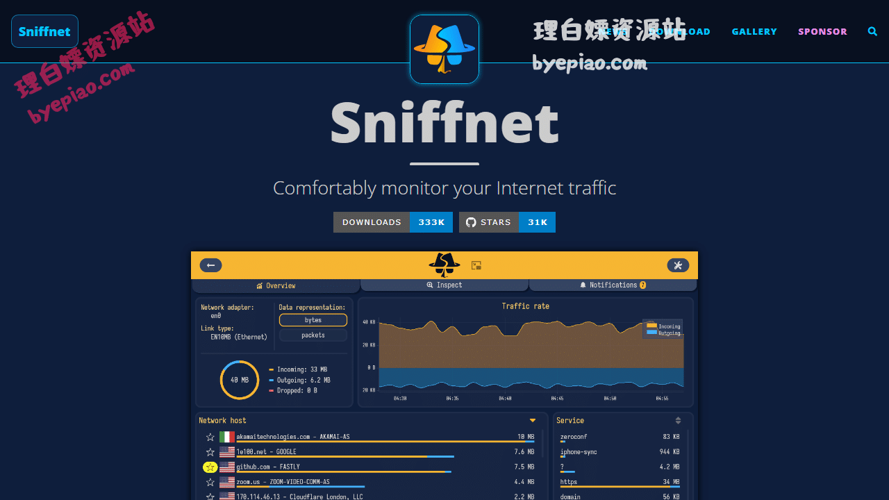 Sniffnet:comfortably分析工具界面
