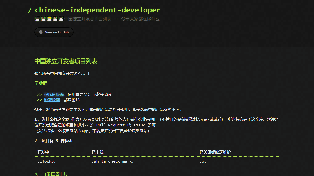 中国独立开发者项目列表|chinese-实用工具界面